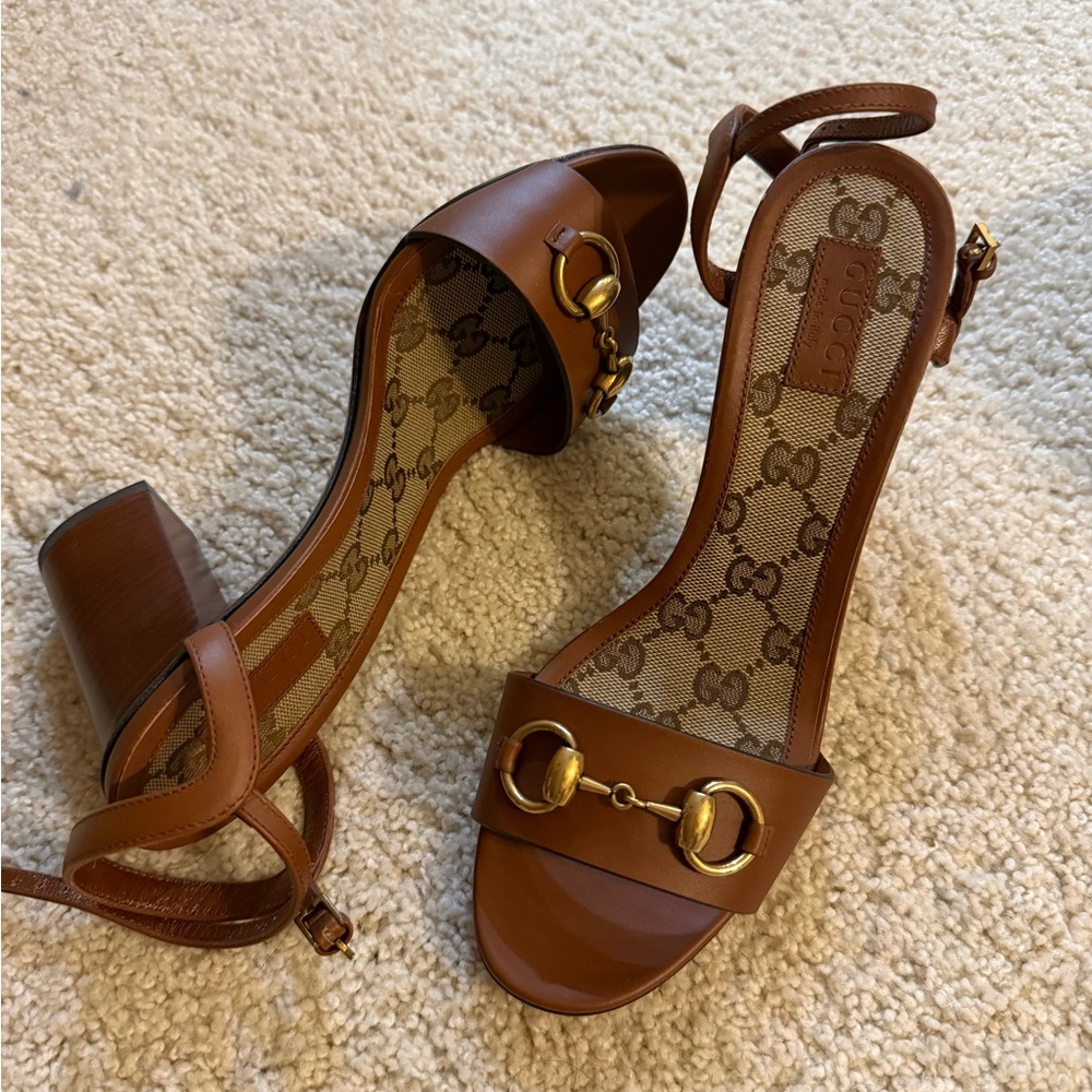Gucci Tan Leather Heeled Sandals - Picture 3 of 5